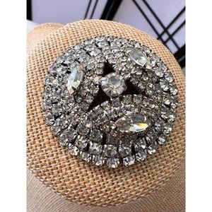 Vintage Brooch Clear Faceted Crystals Chunky Over The Top 3D Beauty